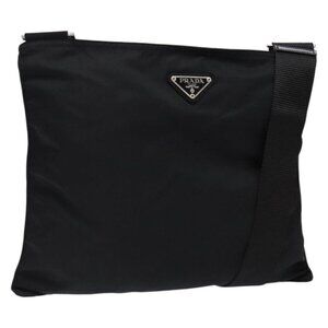 Authentic PRADA Shoulder Bag Nylon Black Silver